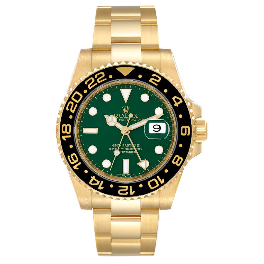 Rolex GMT Master II Yellow Gold Green Dial Mens Watch 116718