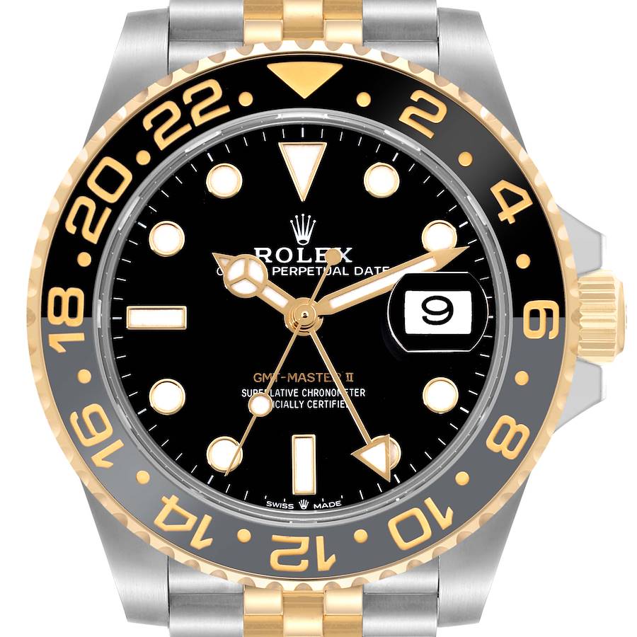 Rolex GMT Master II Yellow Gold Steel Grey Bezel Mens Watch 126713