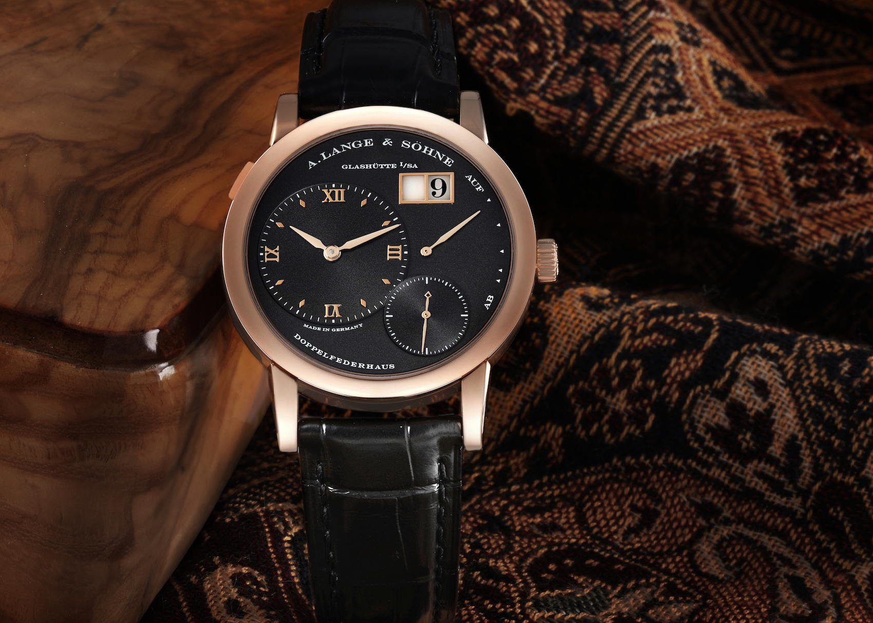 A. Lange & Sohne Lange 1 Rose Gold Black Dial Mens Watch 101.031