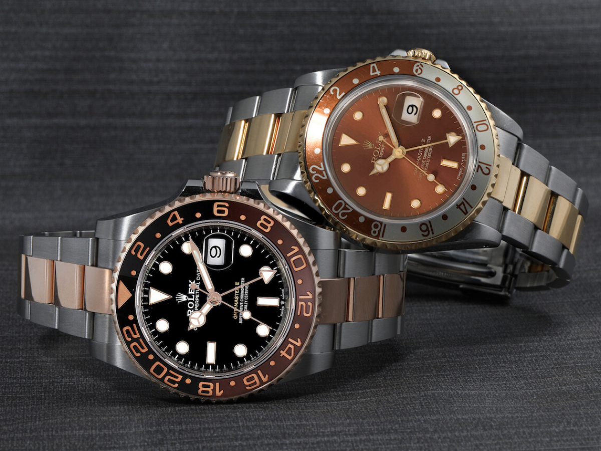 Rolex GMT Master II Steel Everose Gold 126711 and Rolex GMT Master II Rootbeer Yellow Gold Steel 16713