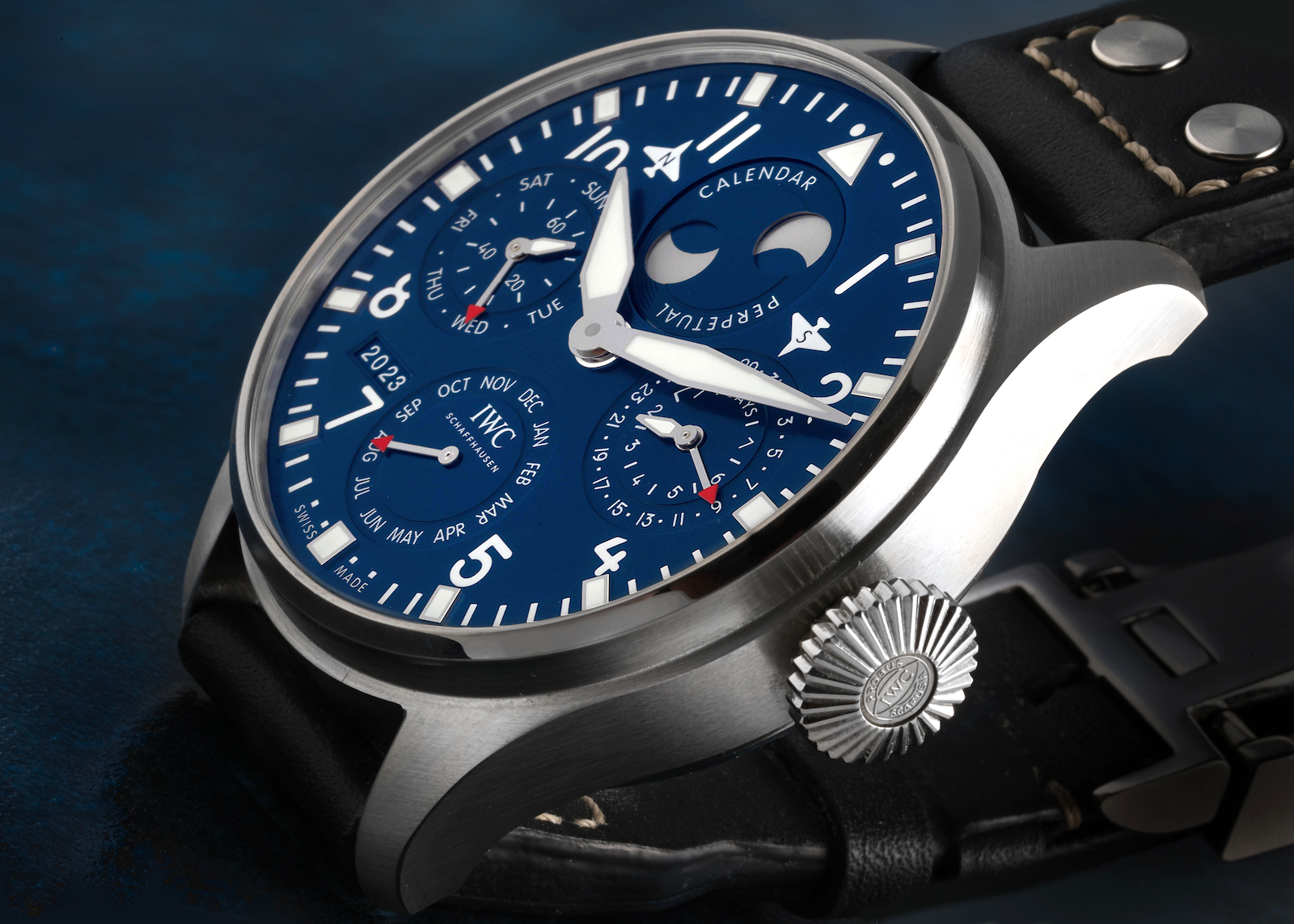 IWC Pilot Perpetual Calendar Blue Dial Steel Mens Watch IW503605