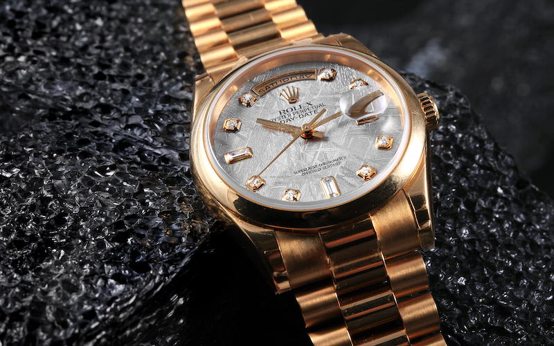 Rolex President Yellow Gold Meteorite Diamond Mens Watch 118208 