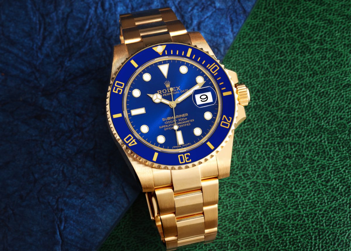 Rolex Submariner Yellow Gold Blue Dial Ceramic Bezel Mens Watch 116618