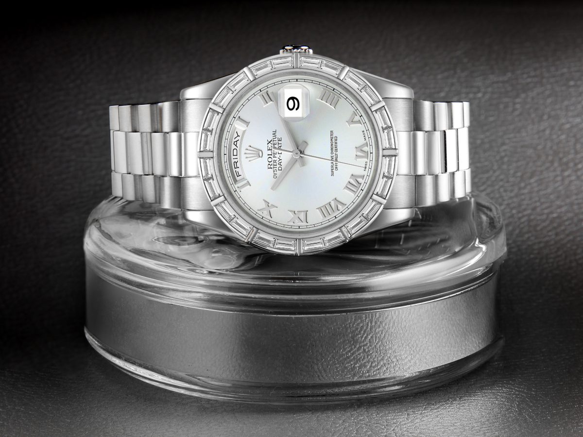 Rolex President Day-Date Platinum Ice Blue Dial Diamond Bezel Watch 118366