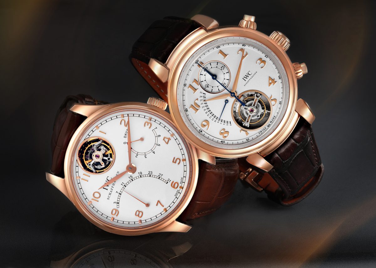 IWC Portuguese Tourbillon Mystere Retrograde Rose Gold Mens Watch IW504402 and IWC Da Vinci Tourbillon Retrograde Flyback Chronograph Rose Gold Watch IW393101