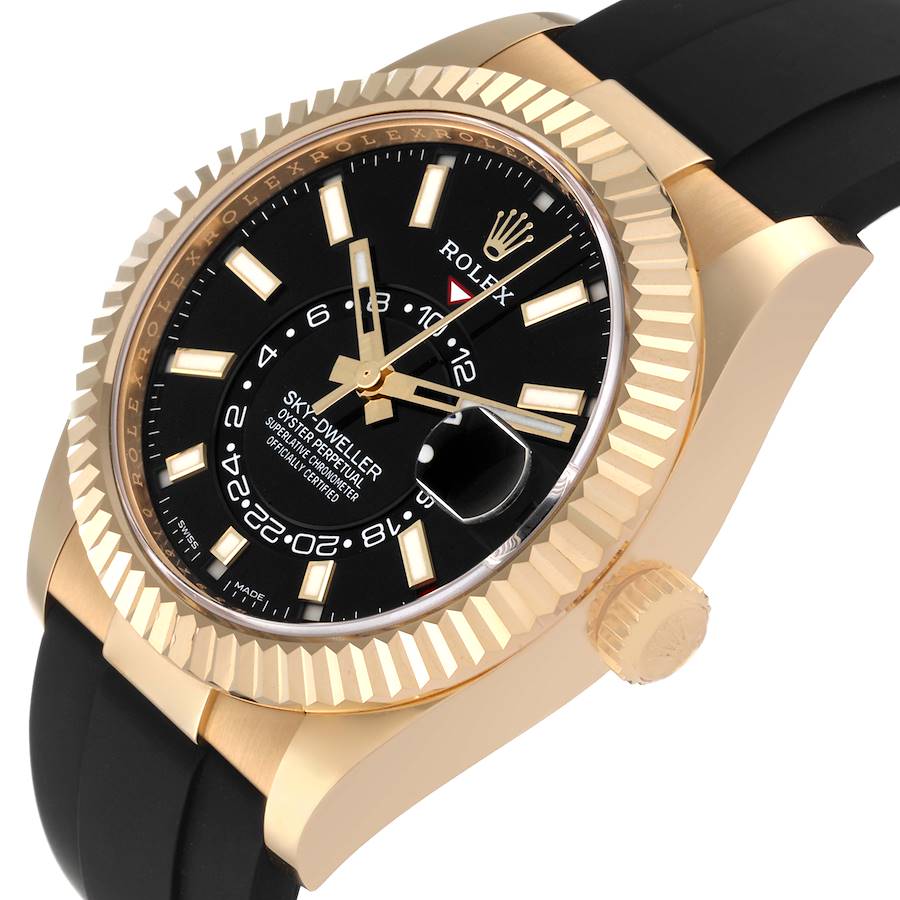 Rolex Sky-Dweller Yellow Gold Black Dial Oysterflex Mens Watch 326238