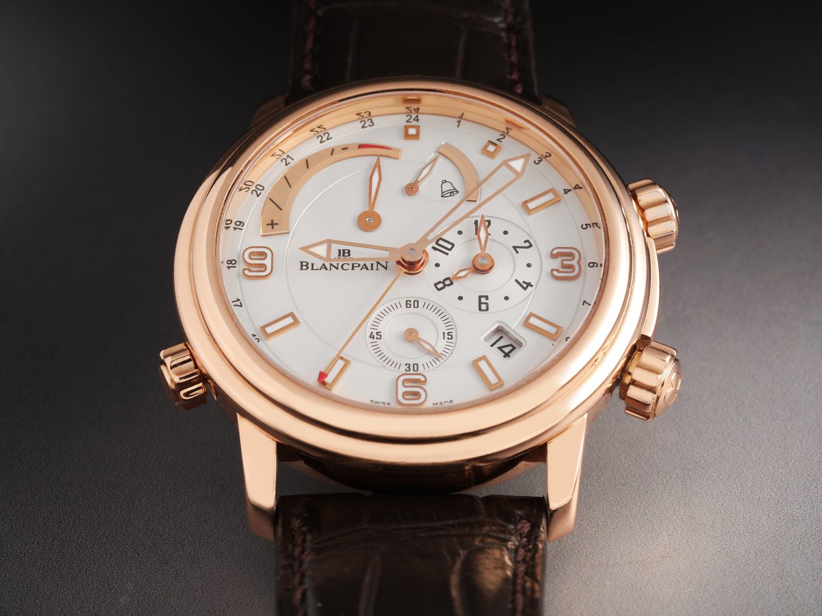 Blancpain Leman Reveil GMT Alarm 18k Rose Gold Mens Watch 2841-3642-53B