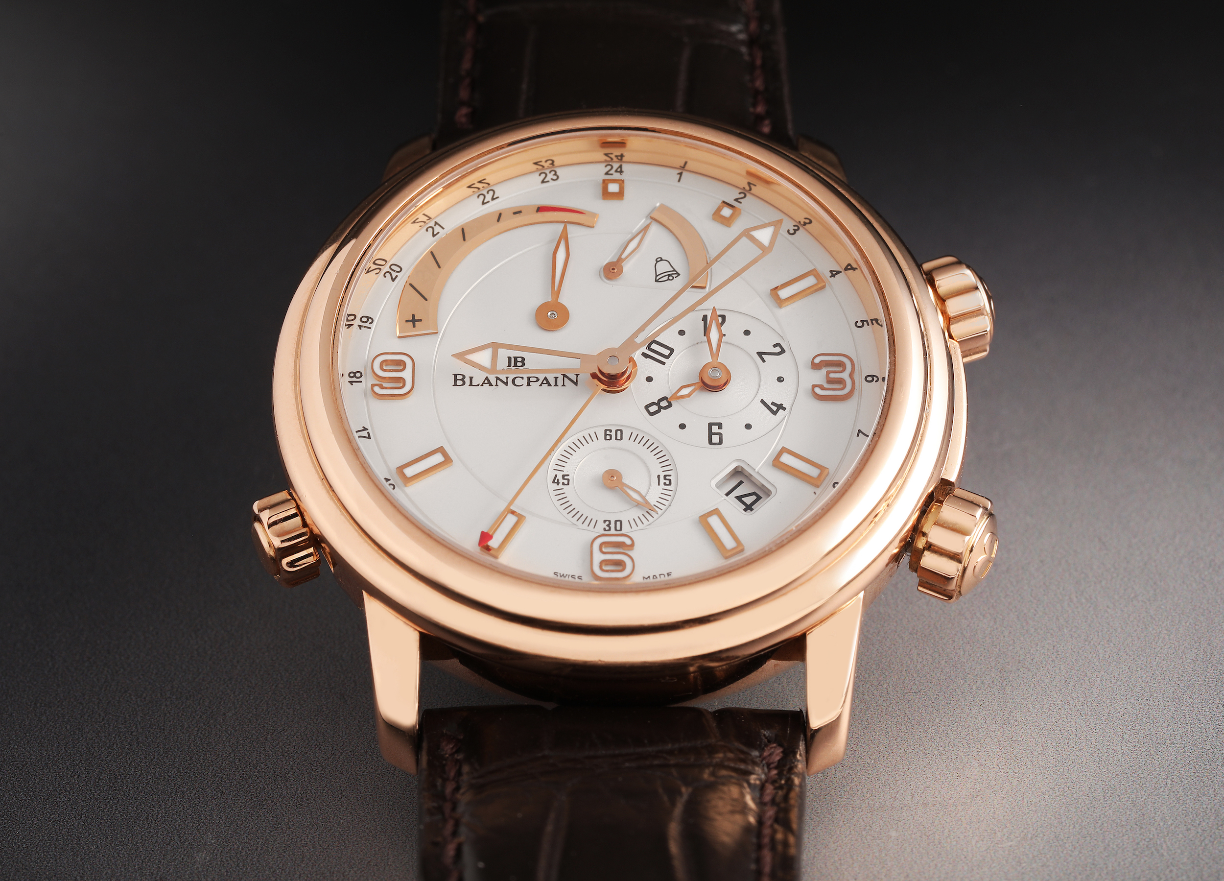 Blancpain Leman Reveil GMT Alarm 18k Rose Gold Mens Watch 2841-3642-53B