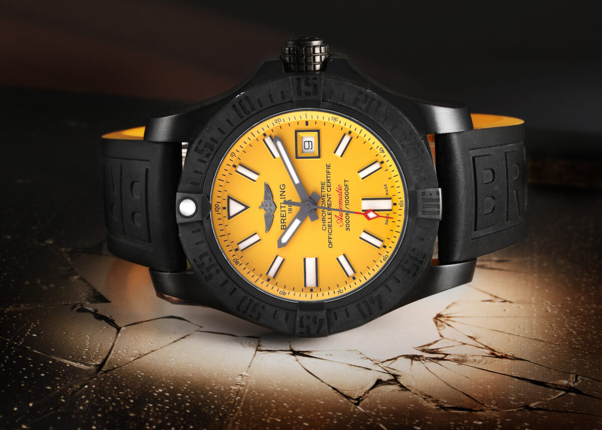 Breitling Aviation Watches - Breitling Avenger II Seawolf Cobra Yellow Limited Edition Blacksteel Watch M17331