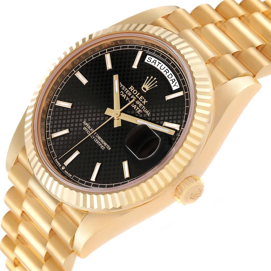 Rolex President Day-Date 40 Black Diagonal Dial Yellow Gold Mens Watch 228238