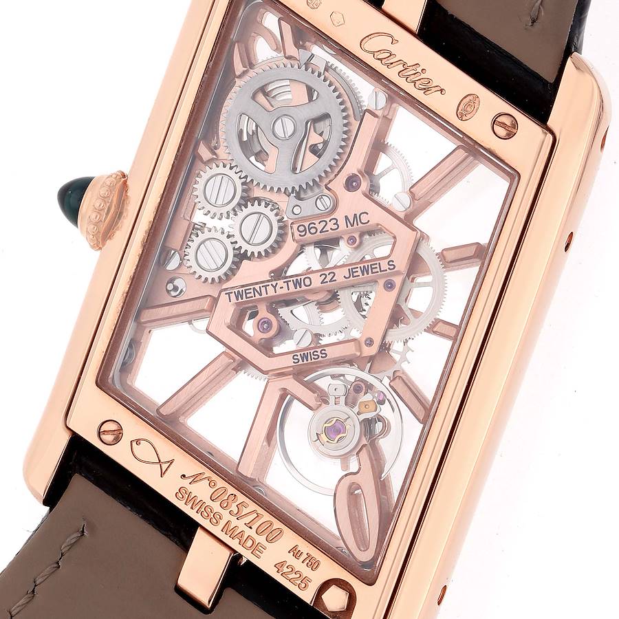 Cartier Tank Louis Asymetrique Skeleton Rose Gold Mens Watch WHTA0011