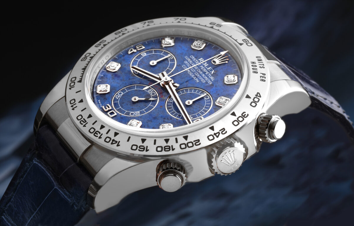 Rolex Daytona White Gold Sodalite Stone Diamond Mens Watch 116519