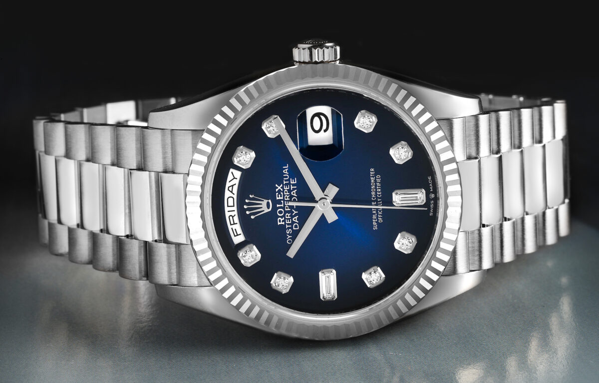 Rolex President Day-Date White Gold Blue Vignette Diamond Dial 128239