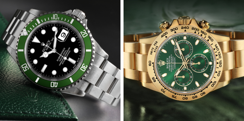 Rolex Submariner Kermit 16610LV and Rolex John Mayer Daytona Green Dial 116508