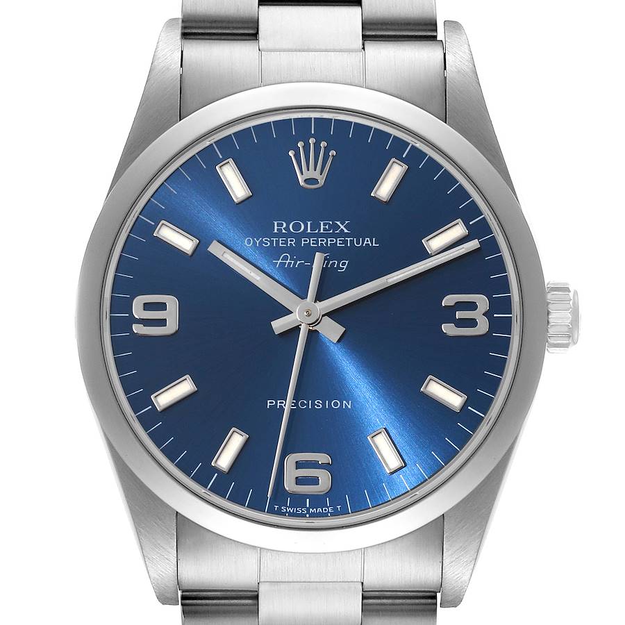 Rolex Air King 34mm Blue Dial Smooth Bezel Steel Mens Watch 14000