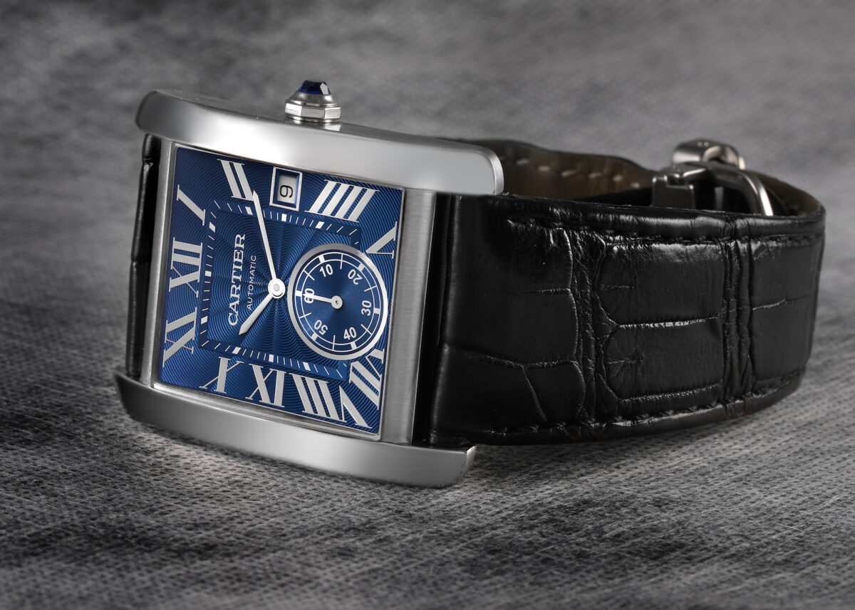 Cartier Tank MC Blue Dial Automatic Steel Mens Watch WSTA0010