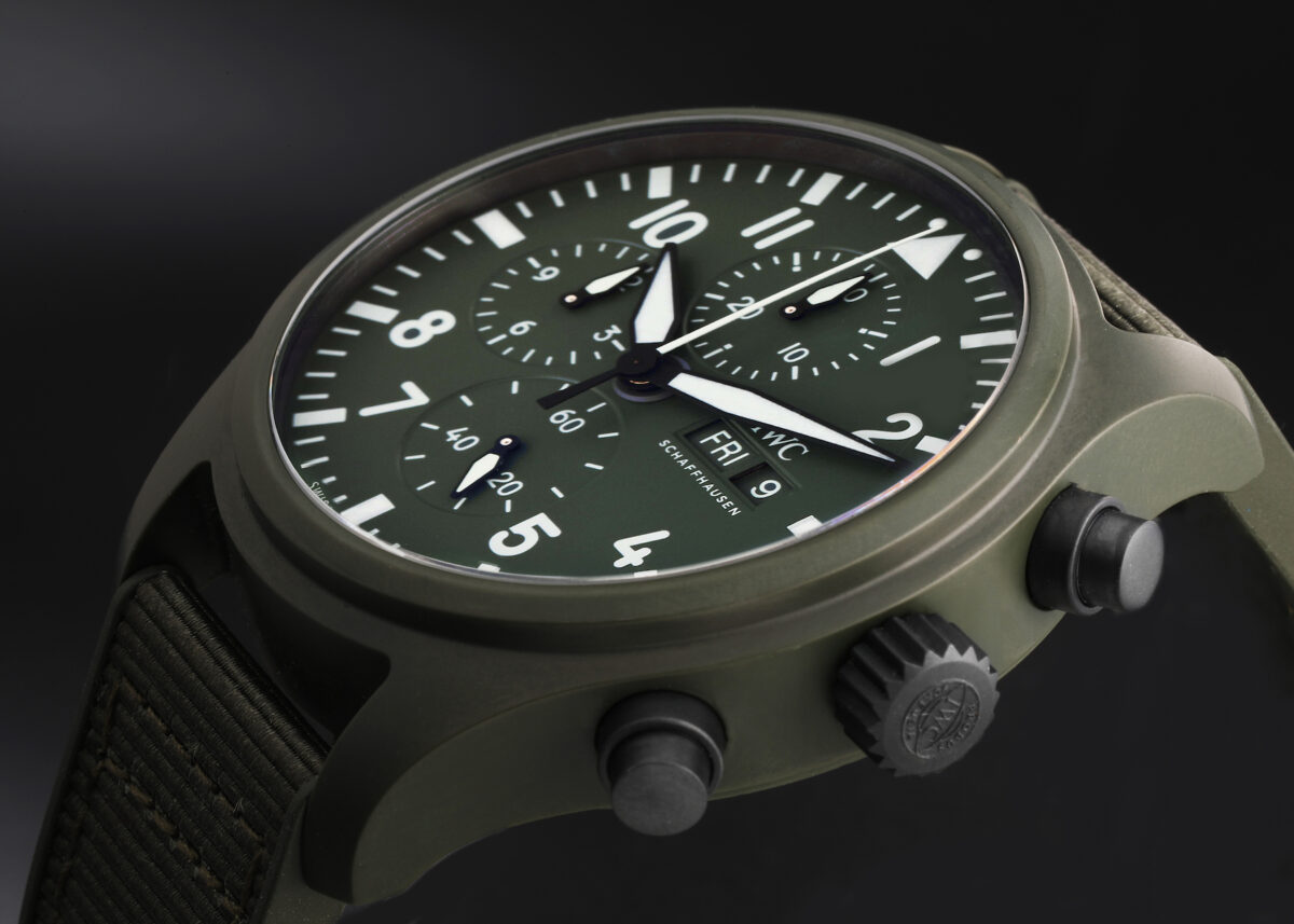 IWC Pilot Top Gun Chronograph Green Ceramic Dial Mens Watch IW389106 