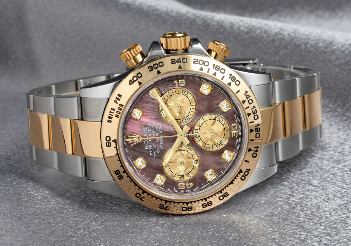 Rolex Daytona Steel Yellow Gold Mother of Pearl Diamond Mens Watch 116523