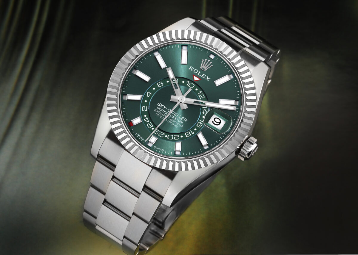 Rolex Sky-Dweller Steel White Gold Mint Green Dial Mens Watch 336934