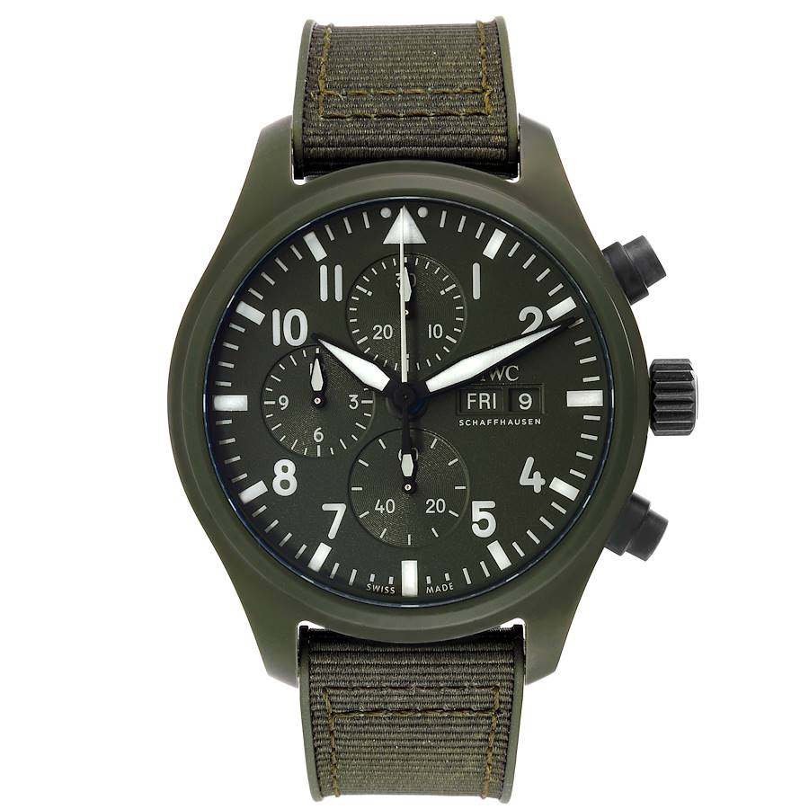 WC Pilot Top Gun Chronograph Green Ceramic Dial Mens Watch IW389106 