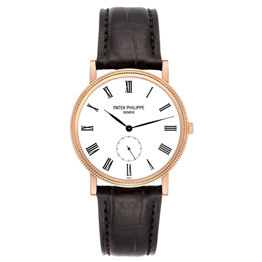 Patek Philippe Calatrava Rose Gold Brown Strap Mens Watch 5119