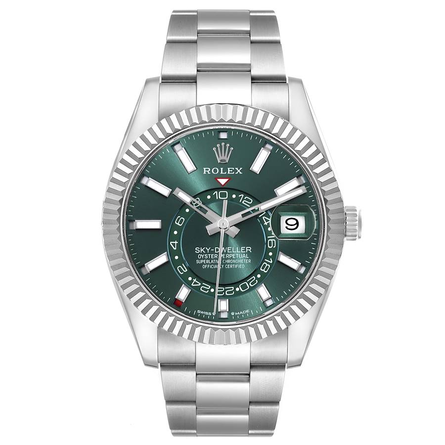 Rolex Sky-Dweller Steel White Gold Mint Green Dial Mens Watch 336934