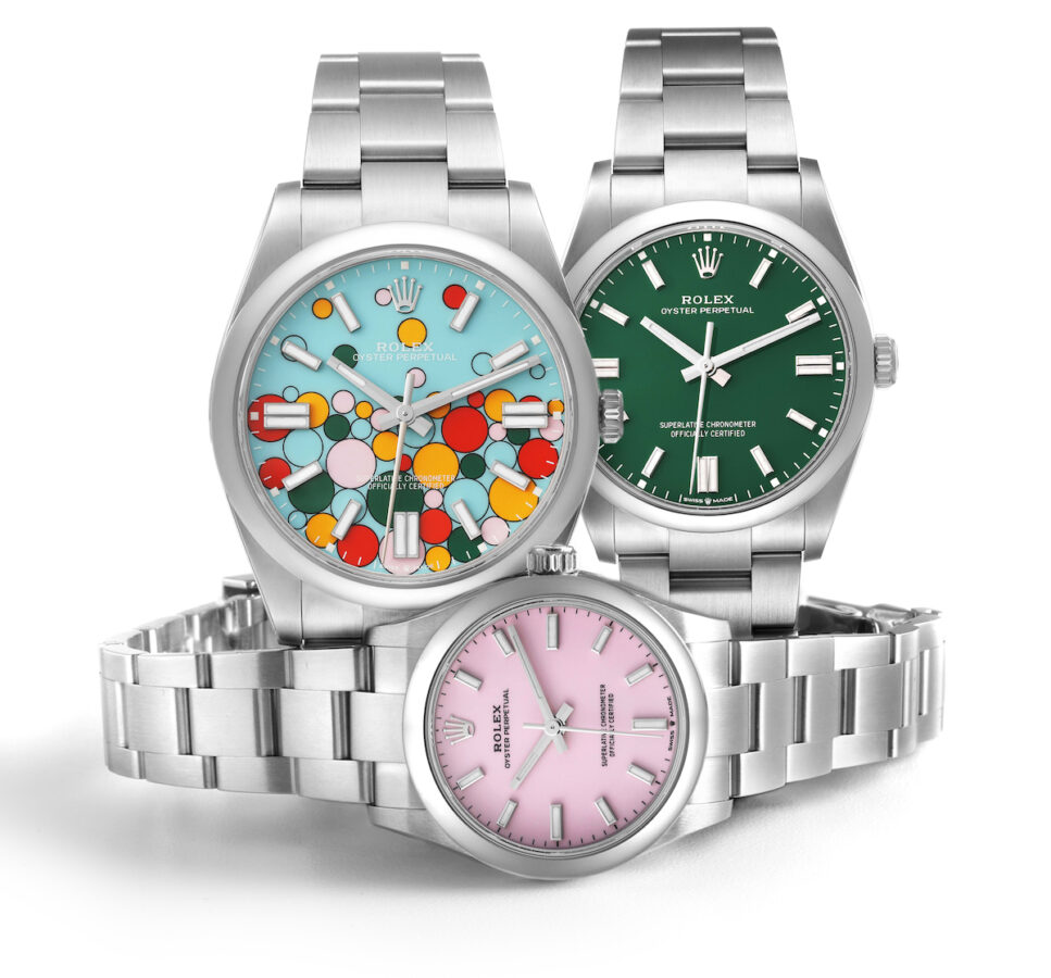 Rolex Oyster Perpetual Celebration Dial with Green and Candy Pink Dials