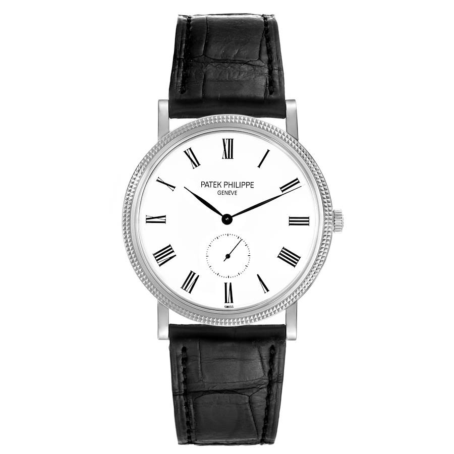 Patek Philippe Calatrava White Gold Black Strap Mens Watch 5119