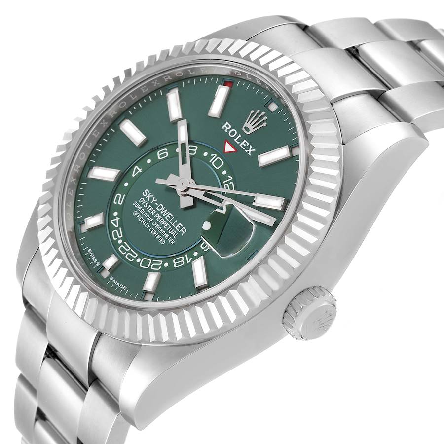 Rolex Sky-Dweller Steel White Gold Mint Green Dial Mens Watch 336934