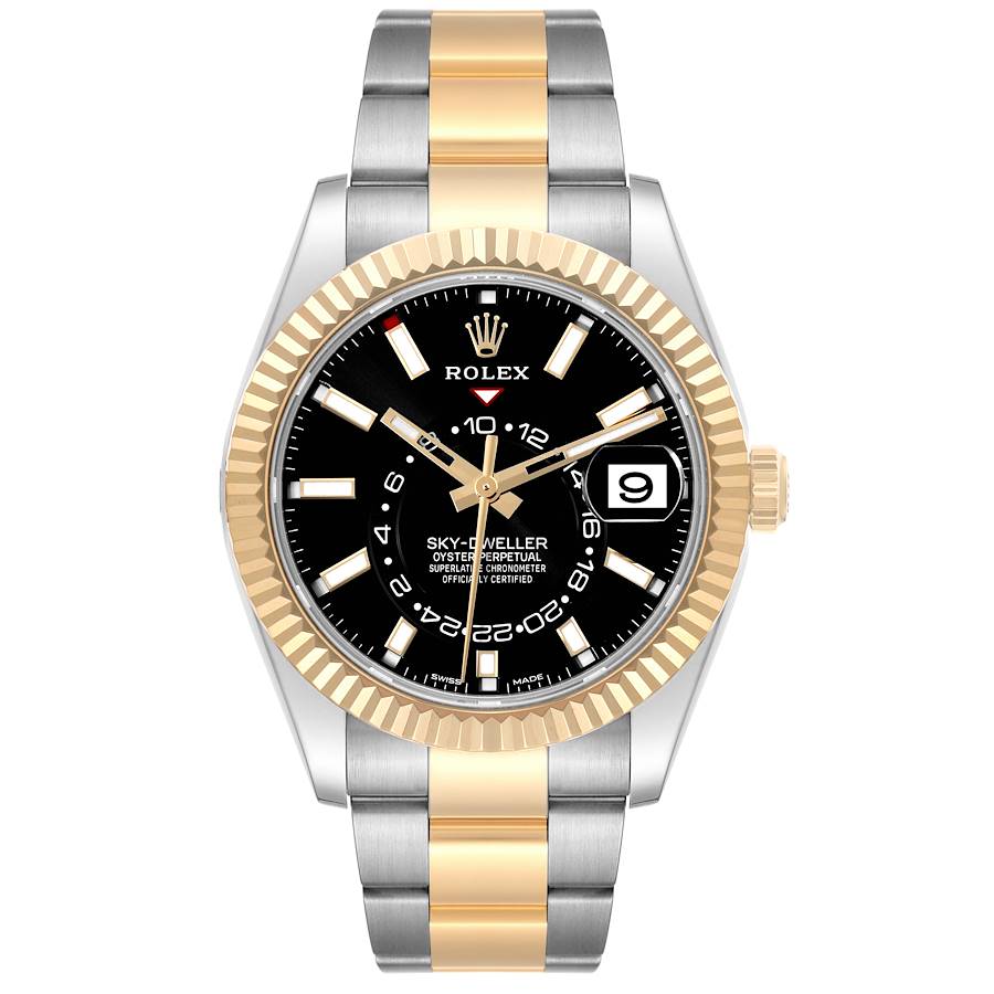 Rolex Sky Dweller Steel Yellow Gold Black Dial Mens Watch 326933