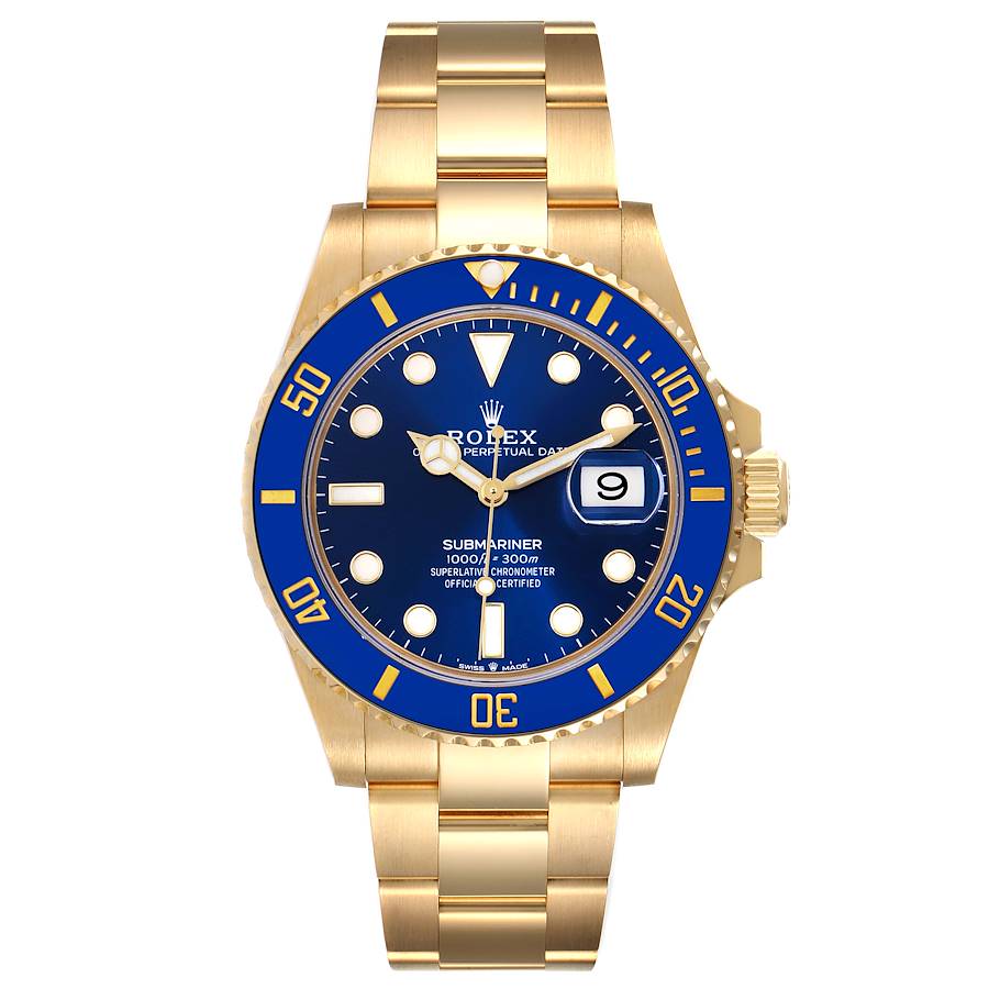 Rolex Submariner Yellow Gold Blue Dial Bezel Mens Watch 126618