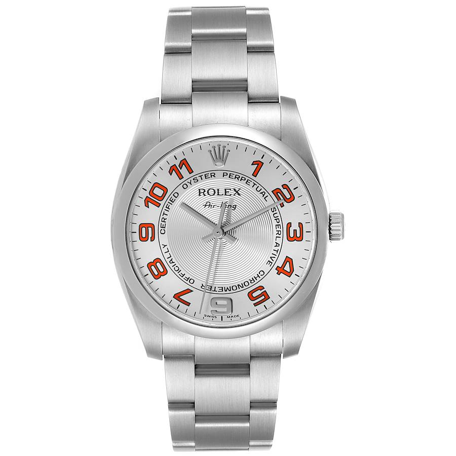 Rolex Air King Concentric Silver Orange Dial Mens Watch 114200