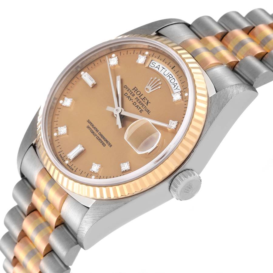 Rolex President Day-Date Tridor White Yellow Rose Gold Diamond Mens Watch 18039