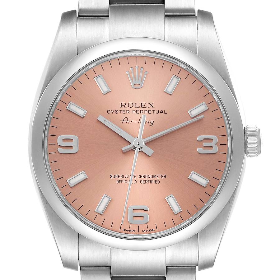 Rolex Air King 34 Salmon Dial Smooth Bezel Mens Watch 114200