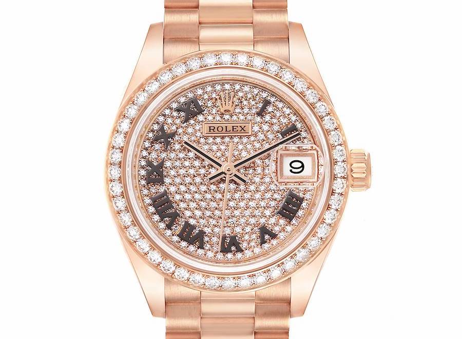 Rolex President 28 Rose Gold Pave Diamond Dial Ladies Watch 279135