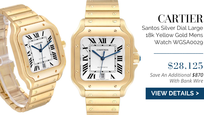 Cartier Santos Silver Dial Large 18k Yellow Gold Mens Watch WGSA0029