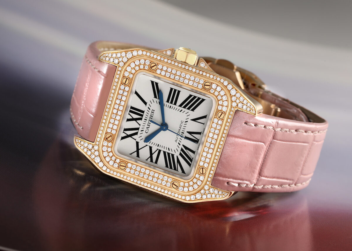 Cartier Santos 100 Midsize Yellow Gold Diamond Ladies Watch WM502051