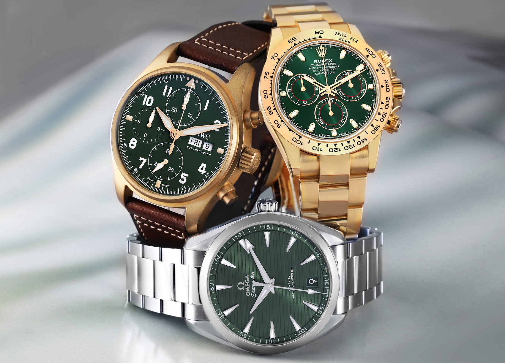 Best Green Sports Watches - Rolex John Mayer Daytona IWC Spitfire Omega Aqua Terra