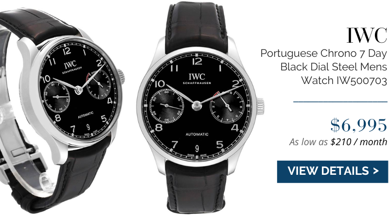 IWC Portuguese Chrono 7 Day Black Dial Steel Mens Watch IW500703