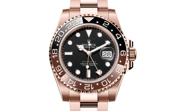 Rolex GMT Master II Black Brown Root Beer Rose Gold Mens Watch 126715 CHNR