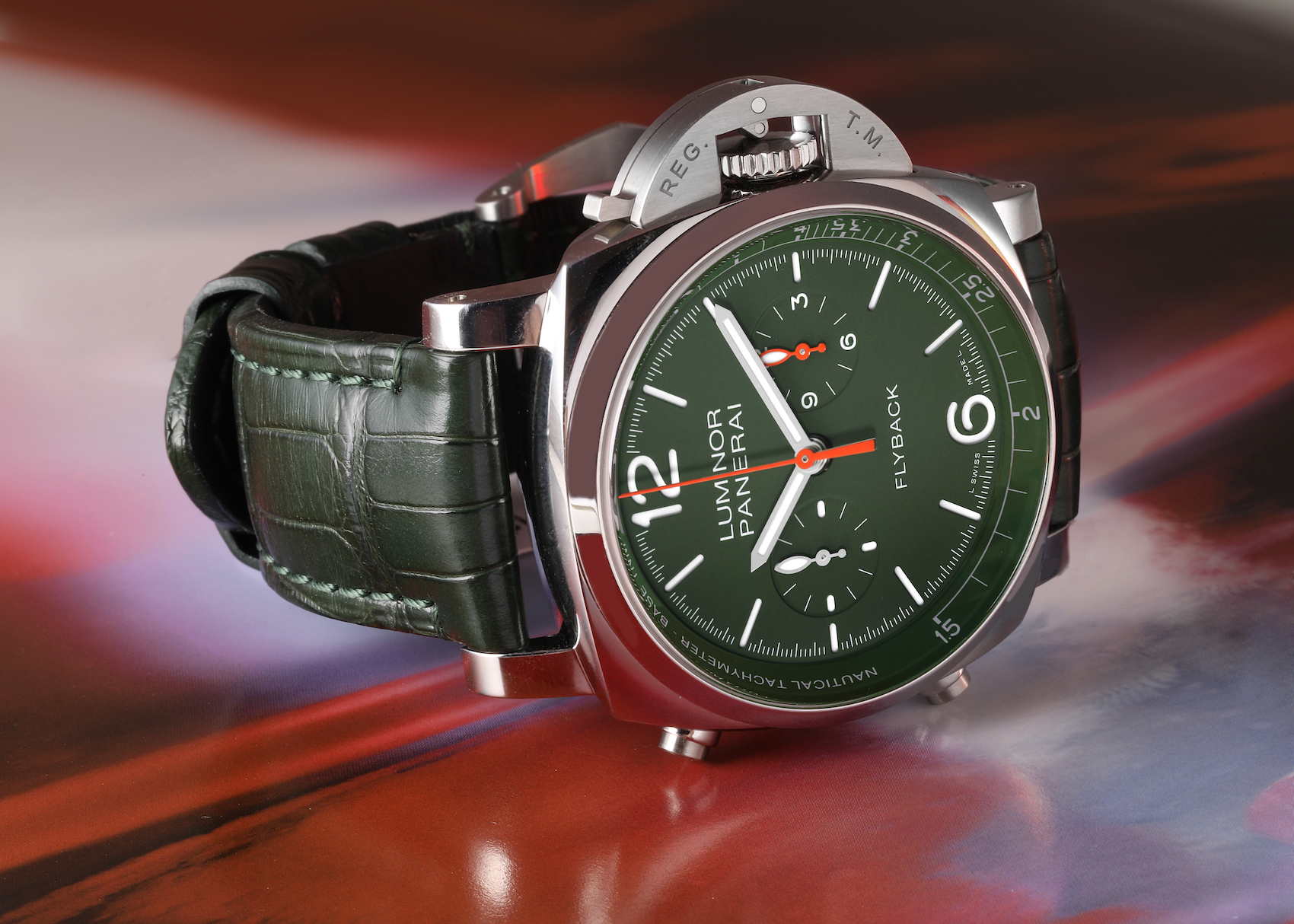 Panerai Luminor Chrono Flyback Verde Militare Limited Edition Steel Mens Watch PAM01296