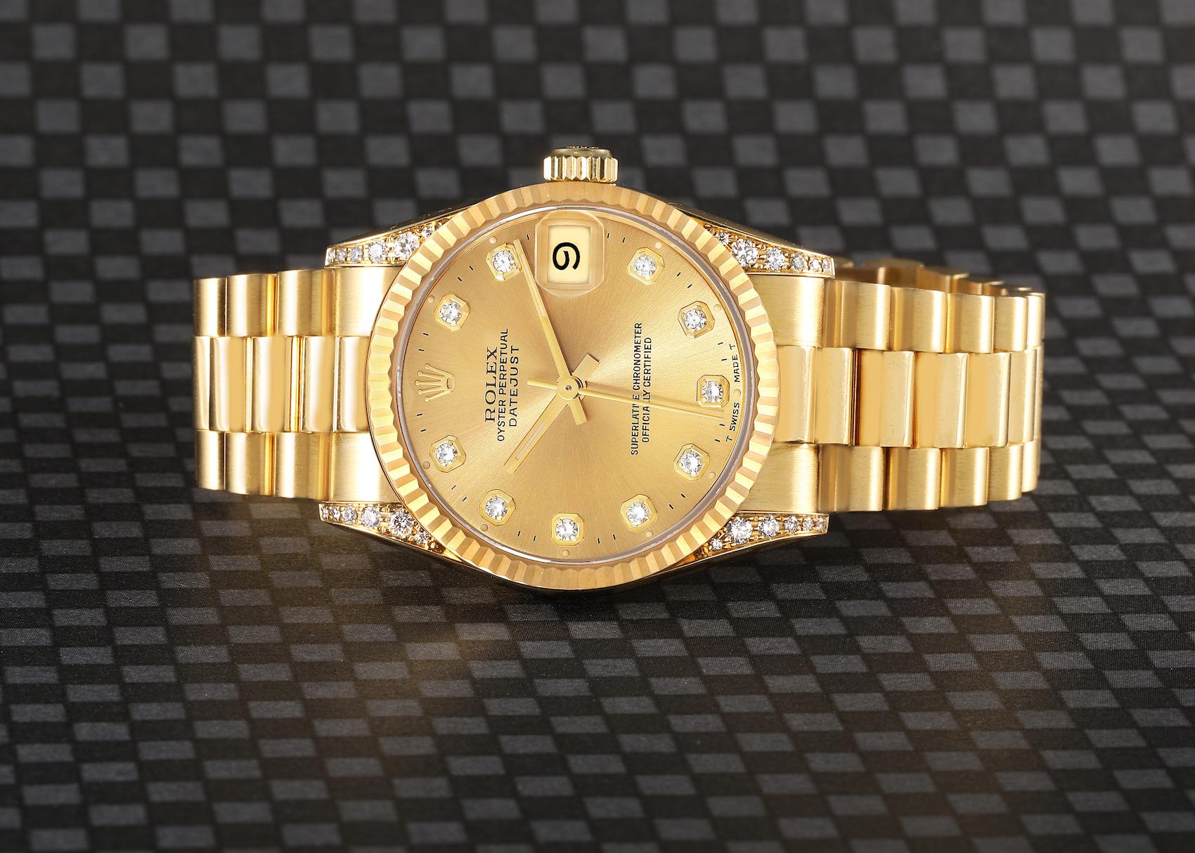 Rolex President Midsize Champagne Dial Yellow Gold Diamond Ladies Watch 68238