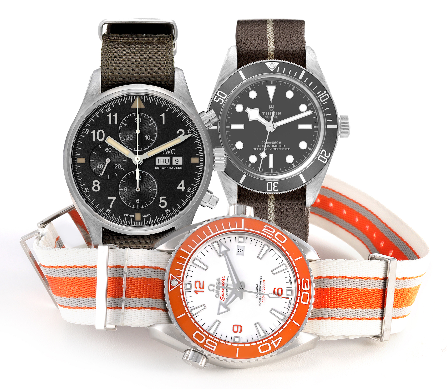 Watches with NATO Straps - IWC Pilot's Watch, Omega Seamaster Planet Ocean, and Tudor Black Bay Fifty-Eight