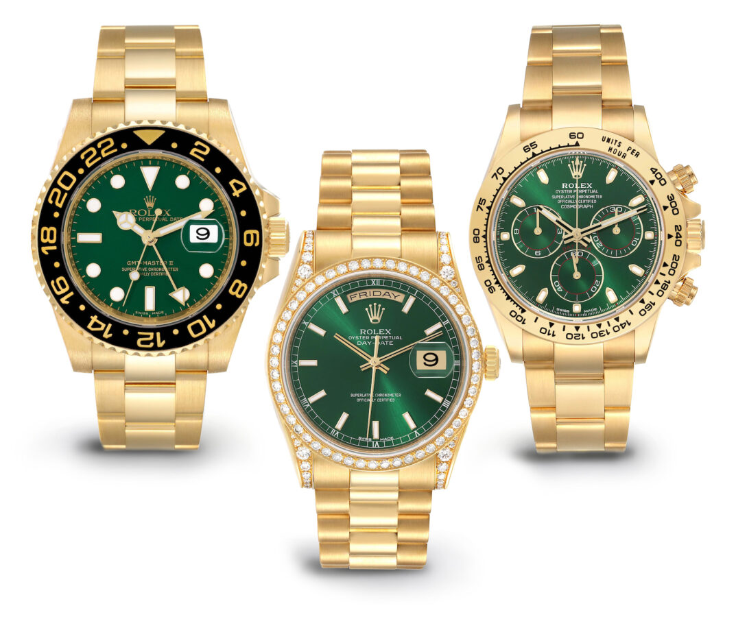 Rolex GMT-Master II, President Day-Date, Daytona Yellow Gold Green Dial Watches