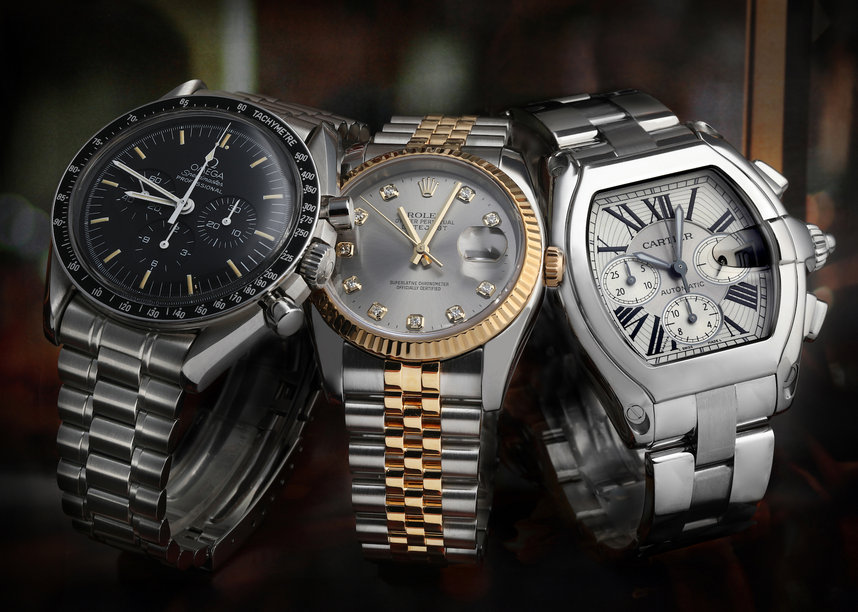 3 Iconic Everyday Watches - Rolex Datejust, Omega Speedmaster, Cartier Roadster XL