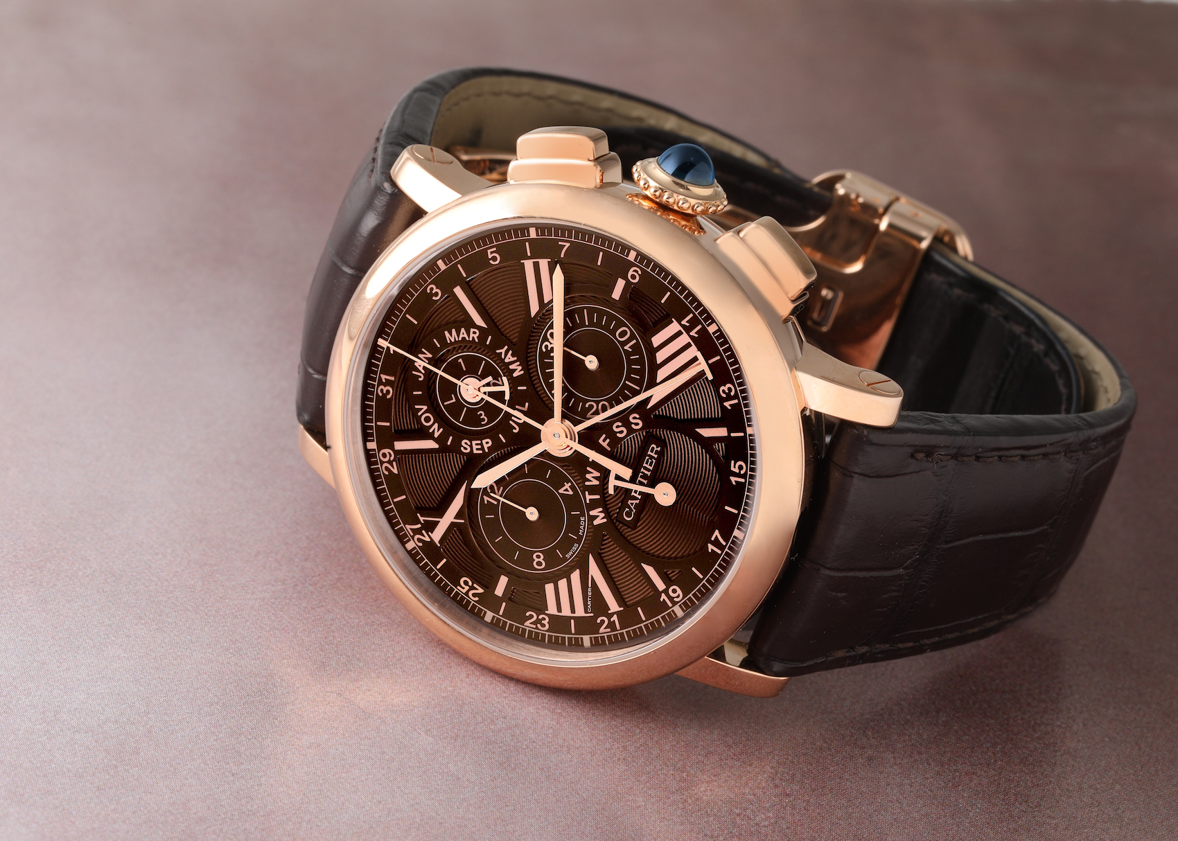 Cartier Rotonde Perpetual Calendar Chronograph Rose Gold Mens Watch W1556225