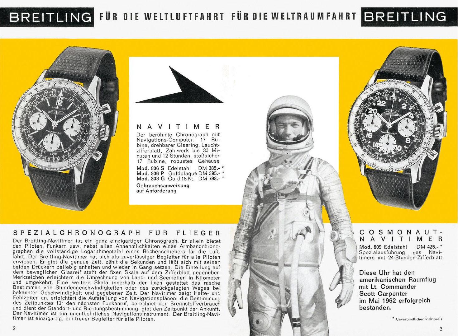 An advertisement for the Breitling Navitimer Cosmonaute from 1964 (photo: Breitling)