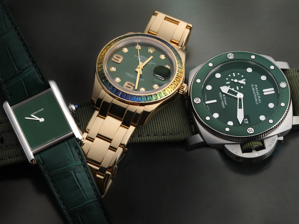 Green Dial Watches for Every Occasion - Rolex Pearlmaster, Cartier Tank Must, Panerai Luminor Submersible