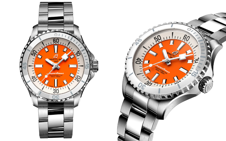 Breitling Superocean 36 White Orange Dial Steel Ladies Watch A17377 