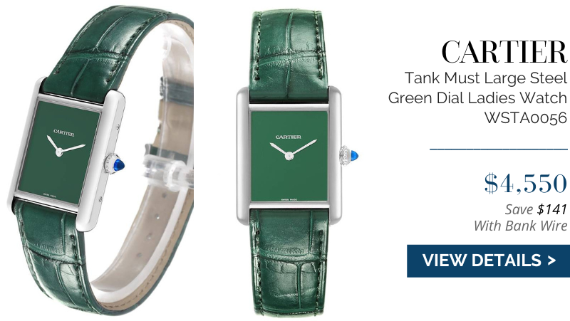 Cartier Tank Must Large Steel Green Dial Ladies Watch WSTA0056